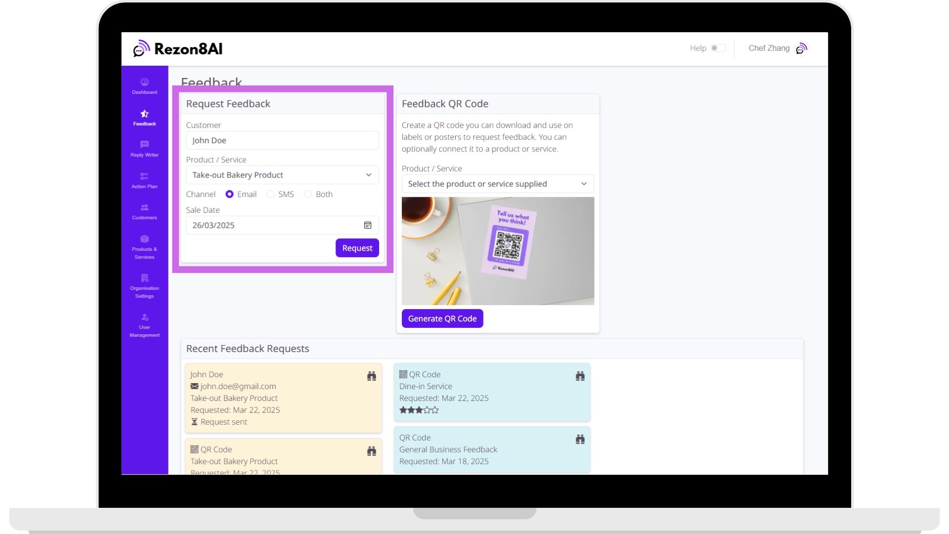 Request feedback panel screenshot